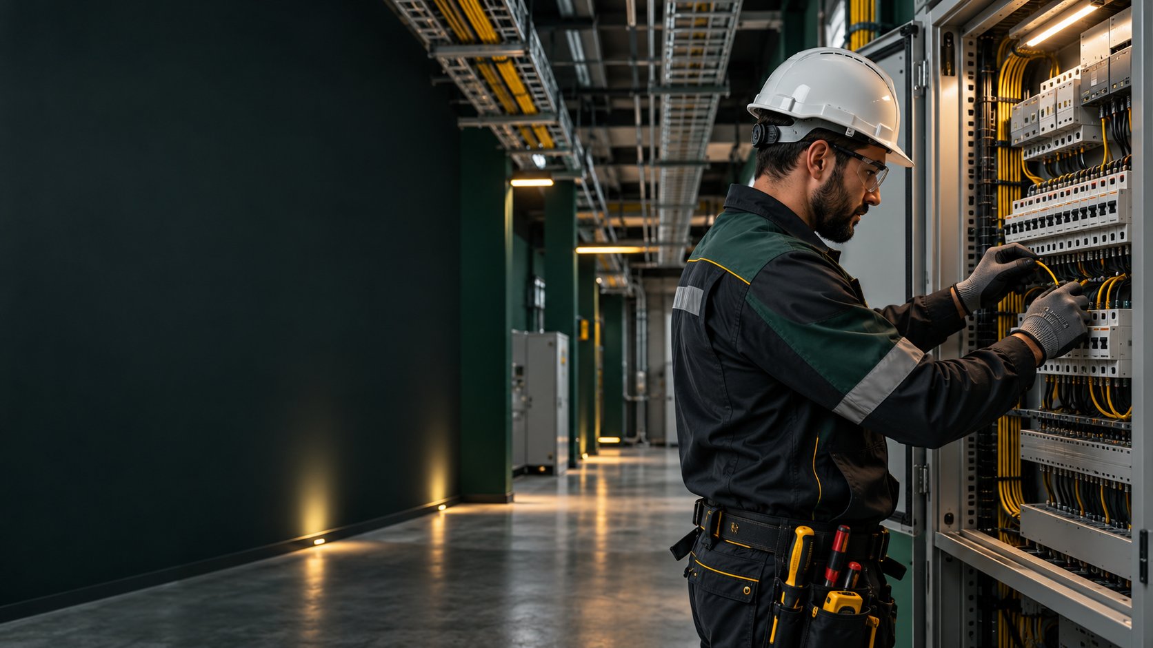 ETZEEL elektrik tesisatı ve montaj hizmeti: panoda çalışan elektrik teknisyeni